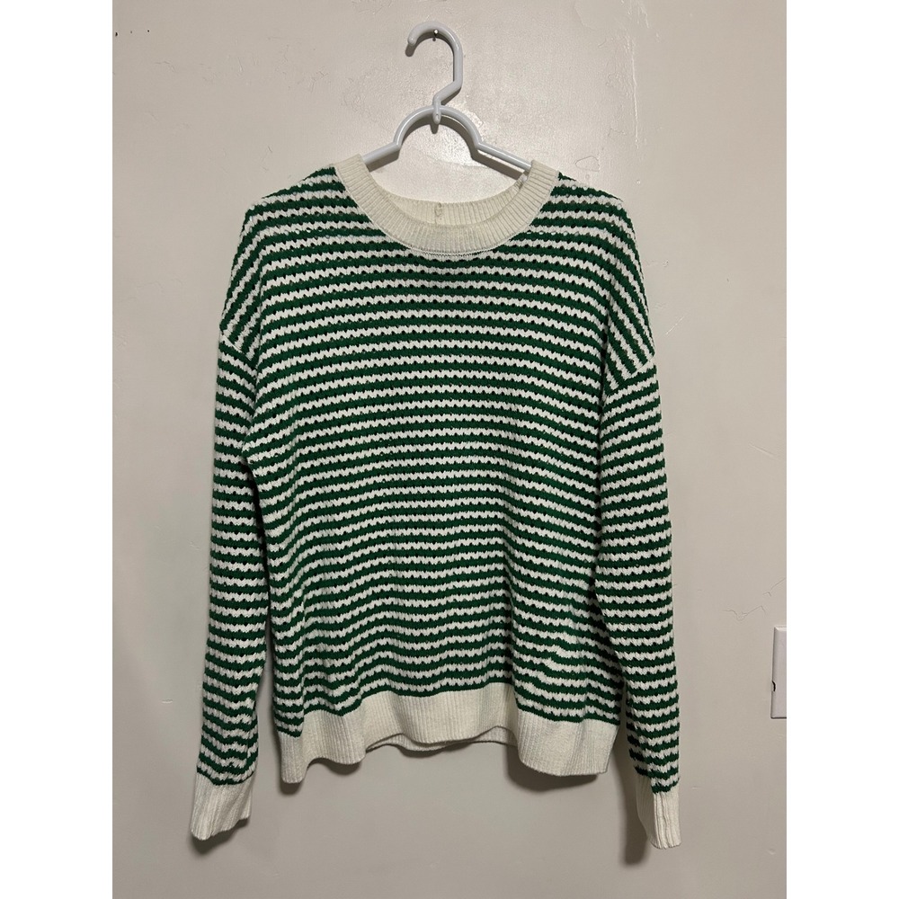 Spiritual Gangster Green‎ White Striped Open Knit Cotton Blend Sweater Womens M